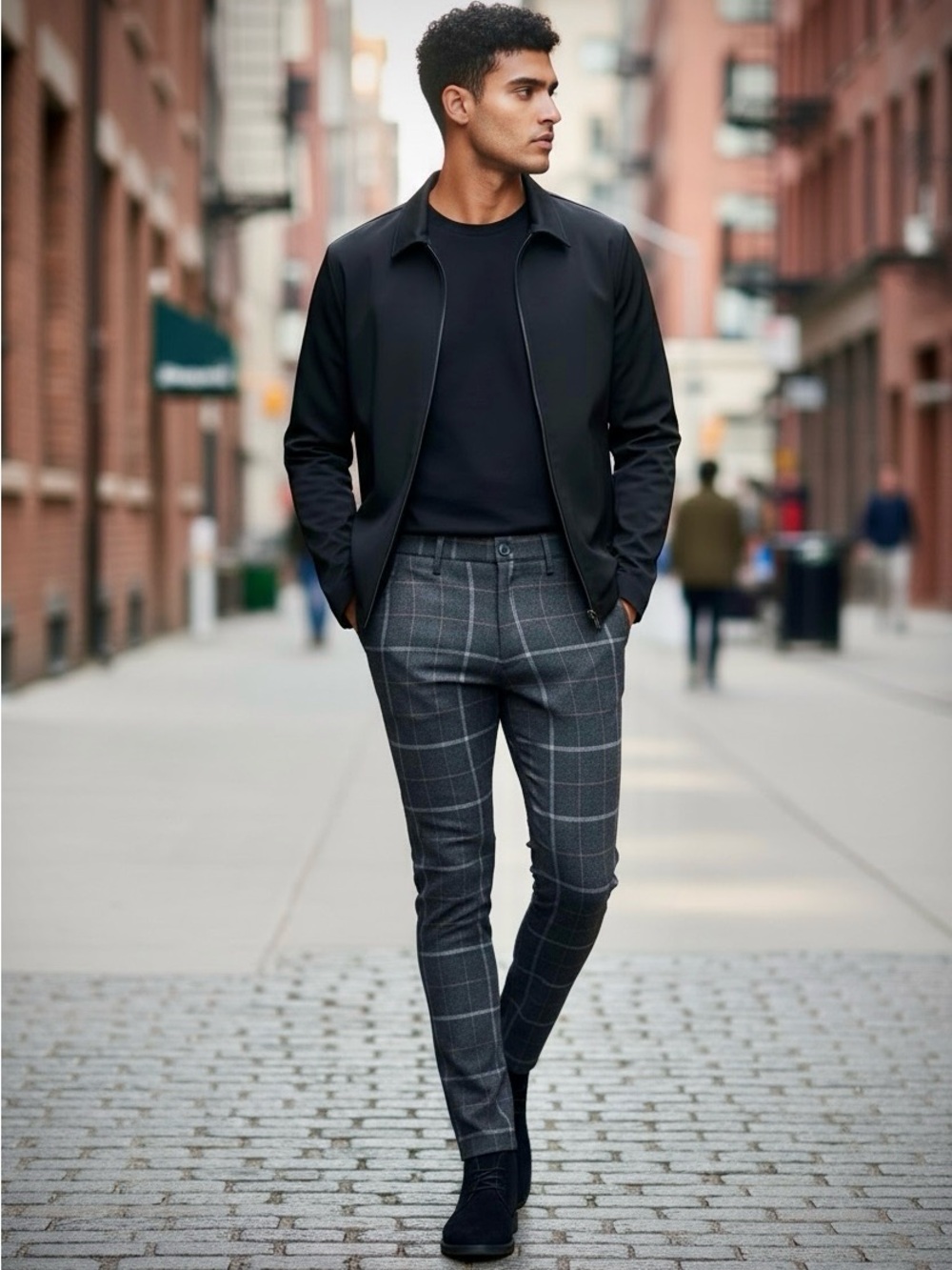 ICON Amsterdam Men’s Charcoal Gray Windowpane Plaid Pants Size 32 Quiet Luxury